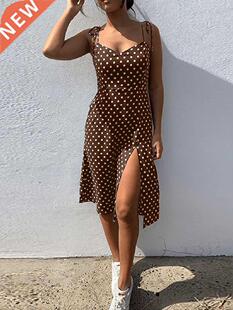Dresses 2022 Sundress Summer Women Causal Polka Dot Sleevele