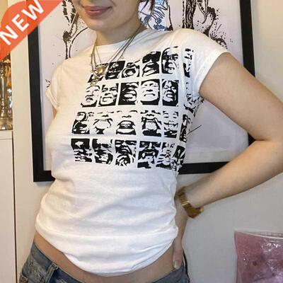 Xingqing Gothic Portrit Print T-shirt esthetic Short Sleev