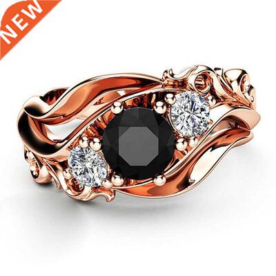 Huitan Witch Ring Unique Black Stone Prong Setting Twist Ban