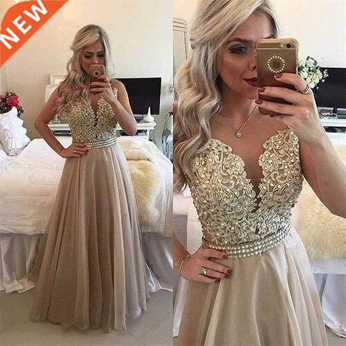 2022 New Chiffon Prom Dress Beaded Lace Applique Sheer Back