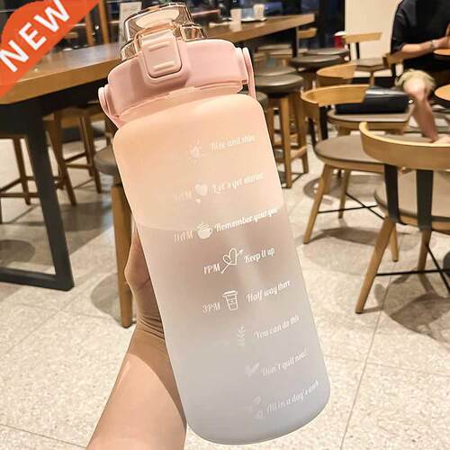 2L Sports Straw Water Bottle With Stickers Portable Large Ca