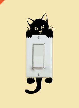 Black Cat Wall Stickers Funny Cute Cat Switch Stickers W
