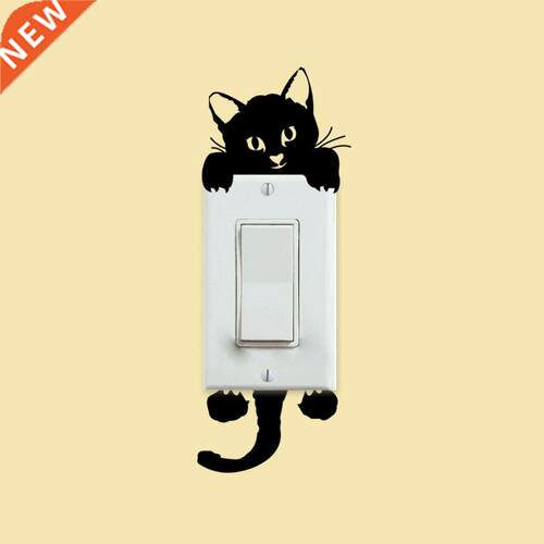 Black Cat Wall Stickers Funny Cute Cat Switch Stickers W