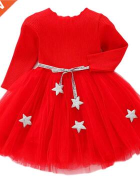 Baby Girls Spring Autumn Sweater Star Dress Infant Girl's Ch