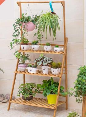 100cm 3 Tier Foldable Bamboo Flower Pot Plants Display Shelf