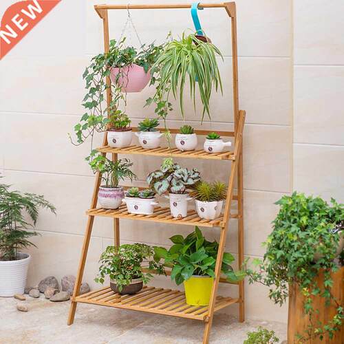 100cm 3 Tier Foldable Bamboo Flower Pot Plants Display Shelf