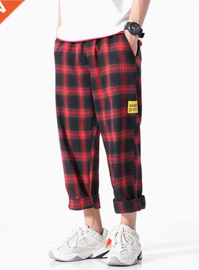 Men's Joggers Plaid Pants Man Black Cotton Comfortable Pan