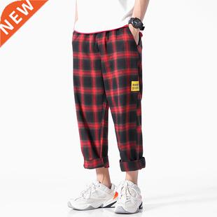 Men's Joggers Plaid Pants Man Black Cotton Comfortable Pan