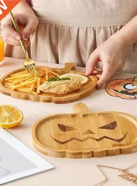 Wooden Halloween Pumpkin Plate Tray Halloween Decoration