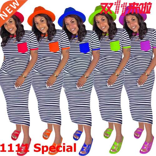 Summer fashion casual striped dress for women女士条纹连衣裙
