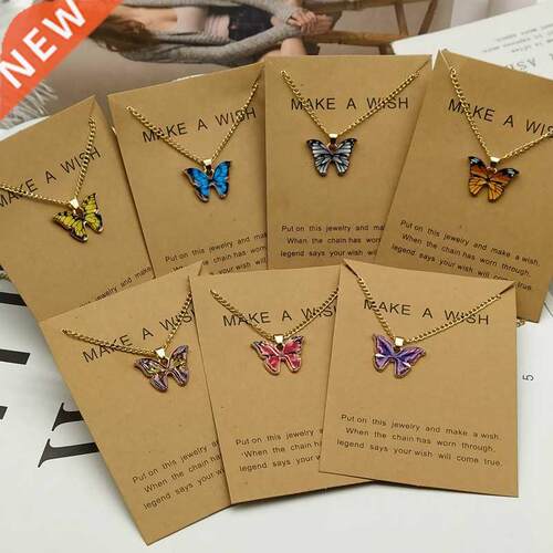 Korean Fashion Cute Butterfly Pendant Necklace for Women Gol