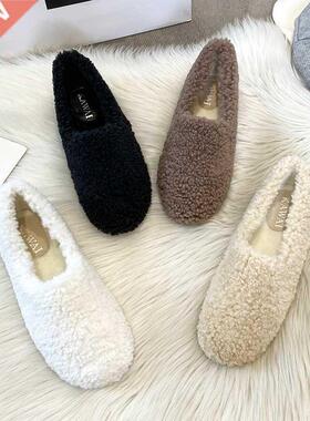 Luxury Lambwool moccasins femme winter cotton shoes women wa