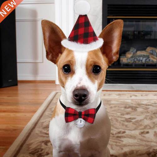 2pcs Adorable Dog Christmas Hat and Bow Tie Collar with