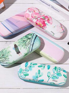 1PC Fashion Portable Glasses Case Printed Leather Storage Bo