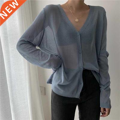 Cardigan Women Korean Long Sleeve Cardigan Summer Cropped Ca