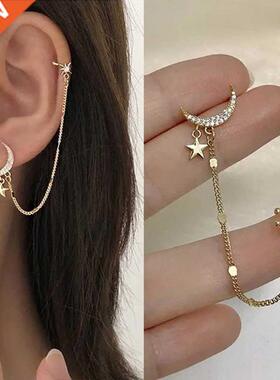 1PC 2021 New Faion Gold Color Moon Star Clip Earrings For