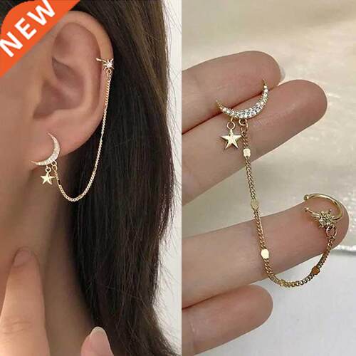 1PC 2021 New Faion Gold Color Moon Star Clip Earrings For
