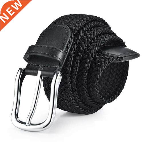 High Quality Women Men Knitted Silver Black Pin Buckle Belt