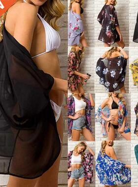 2020 Summer Women Chiffon Floral Kimono Beach Cardigan eer