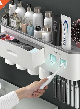 Magnetic Adsorption Inverted Toothbrush Holder Double Automa