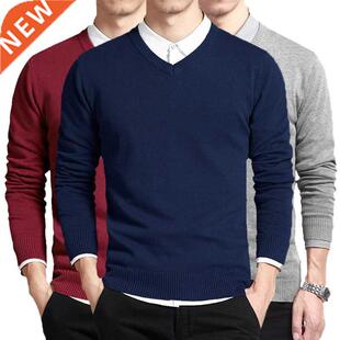 Cotton Sweater Men Long Sleeve Pullovers Outwear Man V Neck