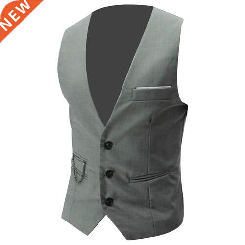 Business Vests Men Fashion Solid Color V Neck Sleeveless But