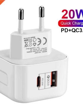 PD 20W Type C Charger 2 Ports Quick Charge QC3.0 USB-C Fast