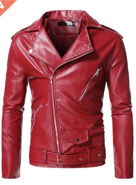 Men's Motor Lether Zipper Jcket S-5XL New Mle Turn-down C
