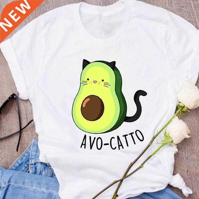 Women Graphic Avocado Cat Printing Cartoon Fruit Clothes Flo