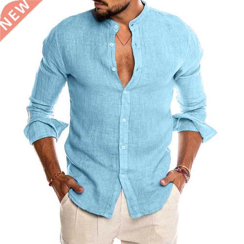 2020 New Men's Casual Blouse Cotton Linen Shirt Loose s S