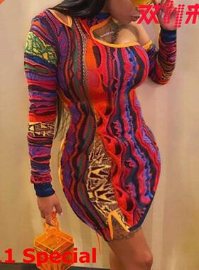 XL-5XL large women's colorful hip-hugging dresses大码连衣裙
