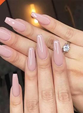 20Pcs Nude Color Glossy Full Cover Fake Nails Wearale Long