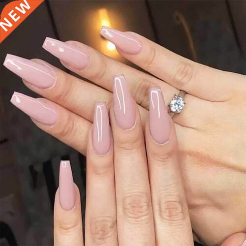 20Pcs Nude Color Glossy Full Cover Fake Nails Wearale Long