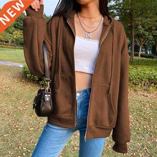 BiggOrange Brown Zip Hooded Sweatshirt Winter Jacket Top Ove