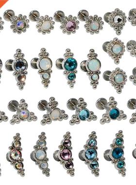 1pcs Surgical Steel&Titanium Opal Zircon Ear Stud Labret