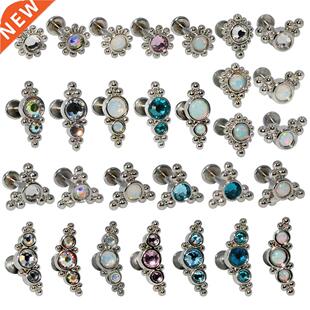 1pcs Surgical Steel&Titanium Opal Zircon Ear Stud Labret