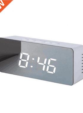 LED Mirror Alarm Clock Digital Snooze Table Clock Wake Up Li