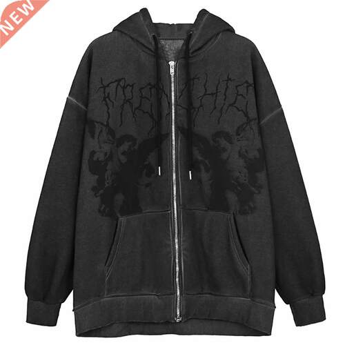Women Hip-Hop Set Hoodie Jacket Dark Angel Print Harajuku Ja