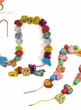 26pcs/SET Wooden Animal Fruit Block stringing beaded Toys Fo