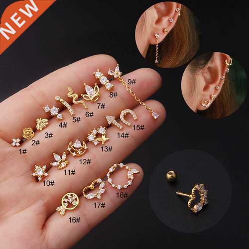 1Piece Piercing 16G Stainless Steel Thick Rod Heart Stud Ear