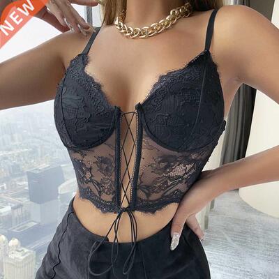 Lace Corset Cami Hollow Out Tank Top Female See Through Club