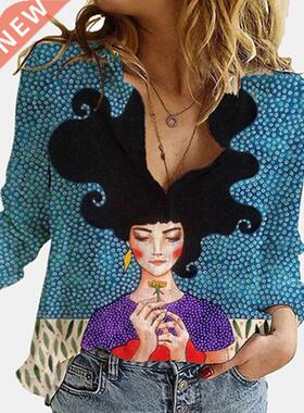3D Digital Portrait Letter Printing Casual Women's Blouse 20
