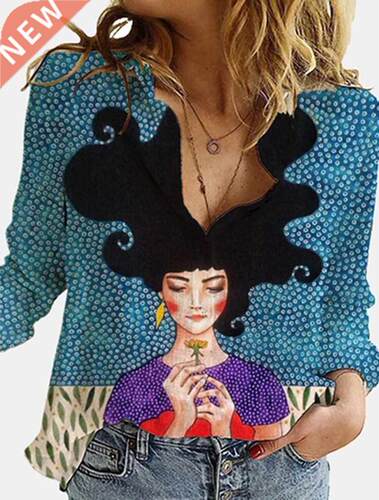3D Digital Portrait Letter Printing Casual Women's Blouse 20