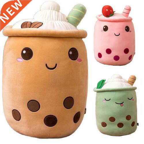 Cute Boba Milk Tea Pluie Toy Soft Stuffed Apple Pink Straw