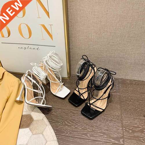 HMSZ Women's Square Toe High Heels Flip Flop Sandals Party P