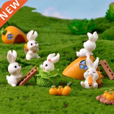 White Rabbit Easter Figurine Micro Landscape  Home Decor