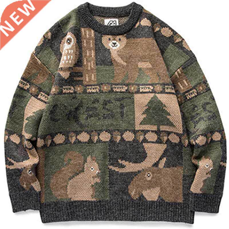 Winter Vintge Sweter Men New Jpnese Cute Ber Couples Kn - 实物图