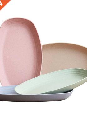 4Pcs Wheat Straw Oval ape Fruit Dessert Food Storage Plate