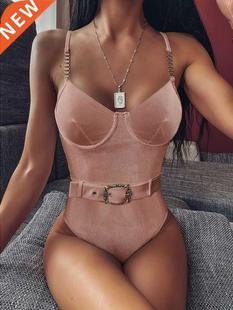 Gossina 2022 Push Up One Piece Swimsuit Women Belt Swimwear