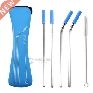 6Pcs Colorful Reusable Straws Metal Straw Silicone Tips Cov